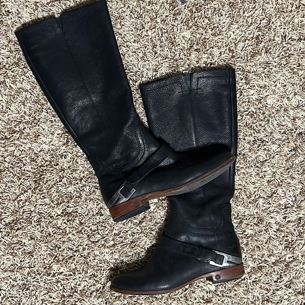 🔥🔥 Ugg Womens Channing Riding Boot Black Pebbled Leather Zip Up 15” Boots Sz 6